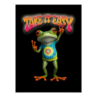 Poster Grenouille Hippie Prenez les Choses Calmement Amus