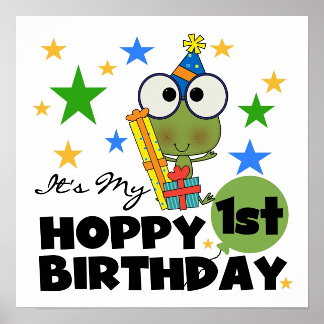 Poster Grenouille Hoppy 1er Anniversaire T-shirts et cade (Devant)