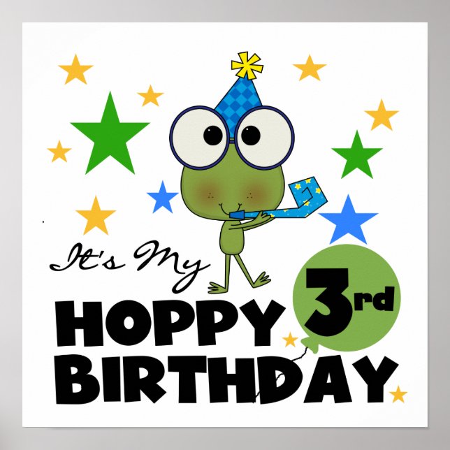 Poster Grenouille-Hoppy 3e Anniversaire Tshirts et cadeau (Devant)