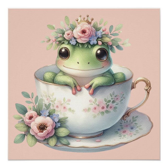 Poster Grenouille lunaire en Teacup Floral (Devant)