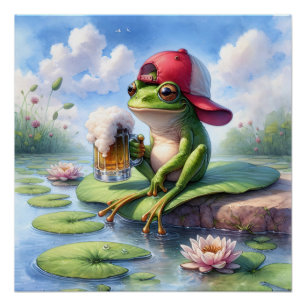Poster Grenouille tenant une bouillie de bière