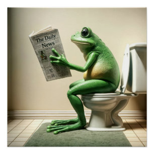 Poster Grenouille Verte Assis Sur Toilette