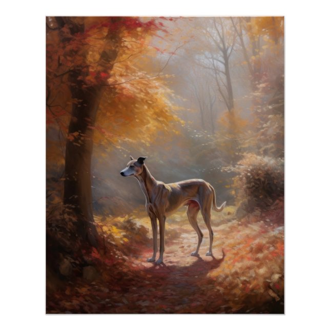 Poster Greyhound à l'automne Feuilles automne Inspiration (Devant)