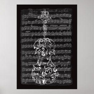 Poster Gribouillage de violon sur le manuscrit de Bach