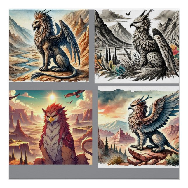 Poster Griffins, Dragons, & Desolate landscapes (Devant)