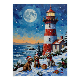 Poster Griffon d'arrêt à poil dur Noël Phare