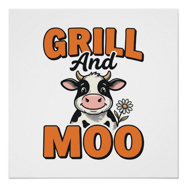 Poster Grill à vache drôle et conception de T-Shirt vinta (Devant)