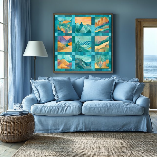 Poster Grille d'art Abstrait du désert turquoise encadré  (Créateur téléchargé)