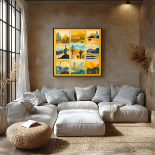 Poster Grille d'art désertique à cadre jaune - Géométriqu