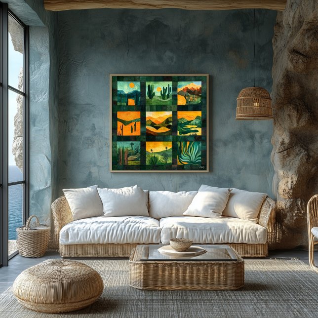 Poster Grille d'art désertique à cadre vert – Géométrique (Créateur téléchargé)