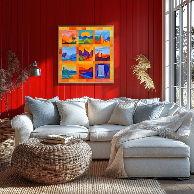 Poster Grille d'art désertique encadrée orange – Géométri (Créateur téléchargé)
