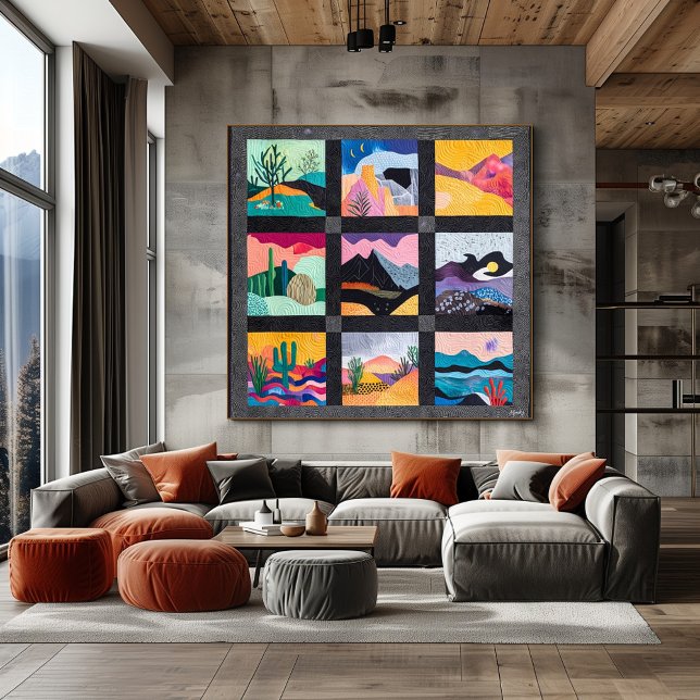 Poster Grille d'art du désert encadré noir - Géométrique  (Créateur téléchargé)