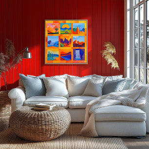 Poster Grille d'art du désert encadré orange - Géométriqu