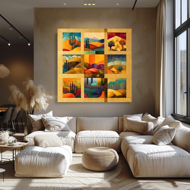 Poster Grille d'art du désert encadrée d'or - Géométrique (Créateur téléchargé)