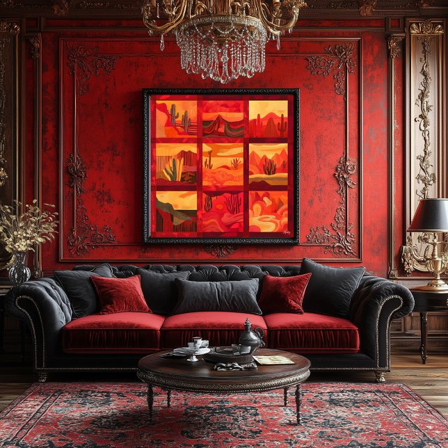 Poster Grille d'art du désert encadrée en rouge - Gras gé (Créateur téléchargé)