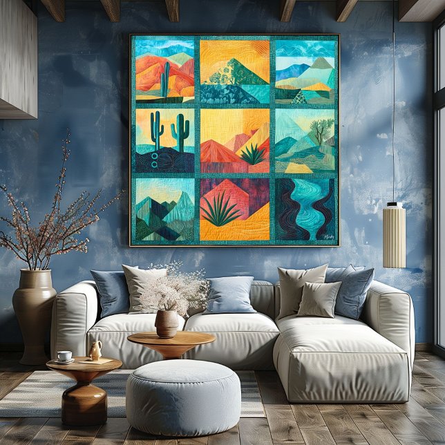 Poster Grille d'art du désert encadrée turquoise - Géomét (Créateur téléchargé)