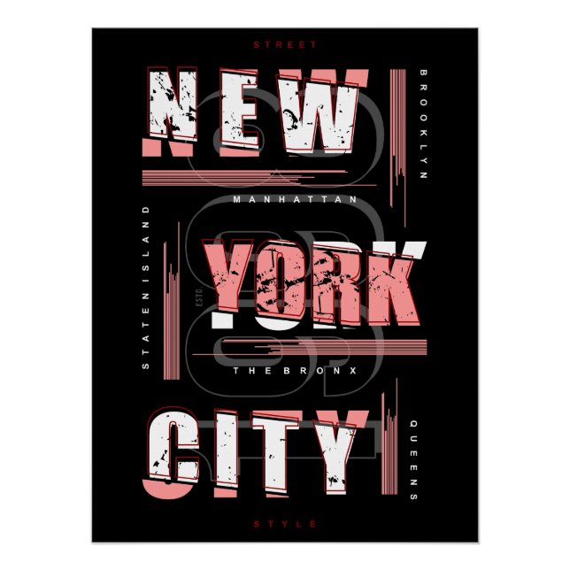 Poster Grille de typographie de New York : Boroughs & Cit (Devant)