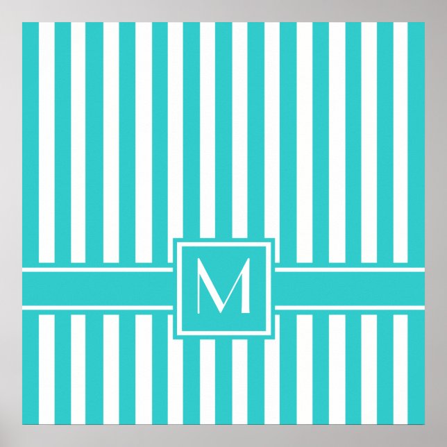 Poster Grille moderne turquoise avec Monogramme (Devant)