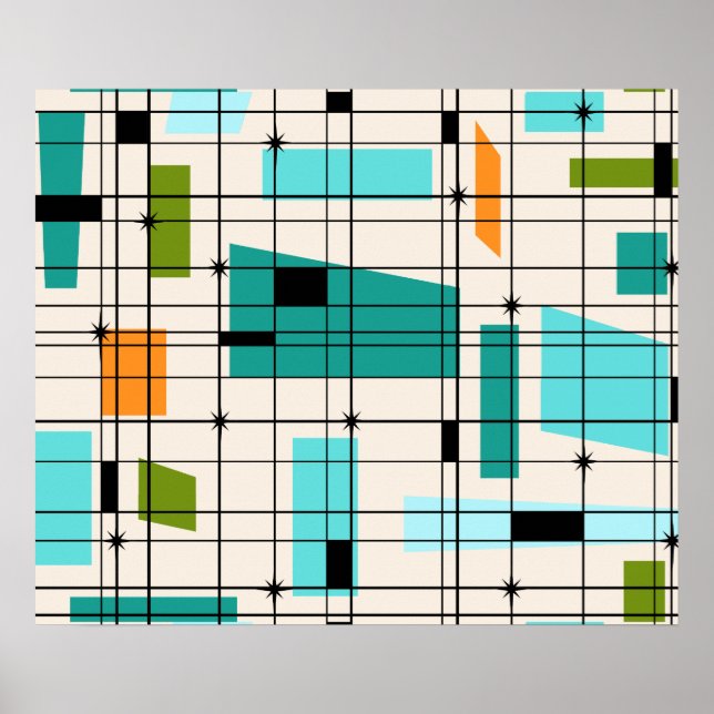 Poster Grille Rétro & Starburst (Devant)