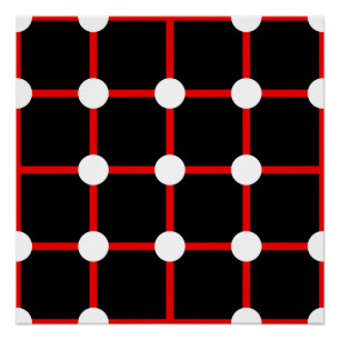 Poster Grille rouge et motif de points blancs sur fond no