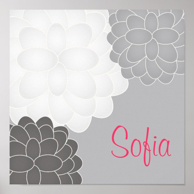 Poster Gris et blanc Floral Nursering Wall Imprimer (Devant)