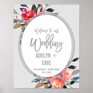 Poster Gris moderne Accueil du Mariage de fleurs d'hive