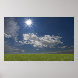 Poster gris vert, ciel bleu, nuage blanc