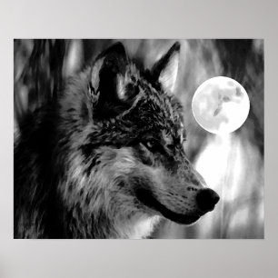 Poster Gris Wolf & Moon Imprimer