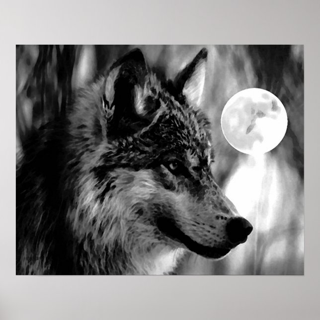 Poster Gris Wolf & Moon Imprimer (Devant)