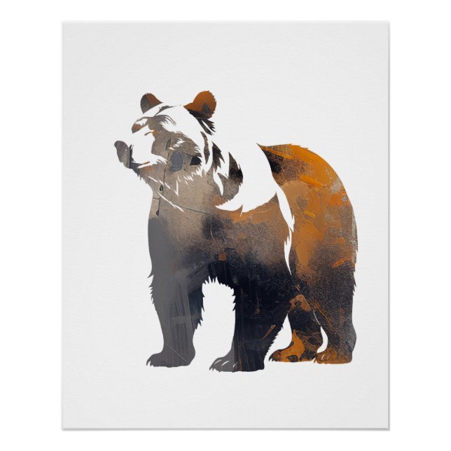 Poster Grizzli Ours Faune Nature Silhouette Style (Devant)