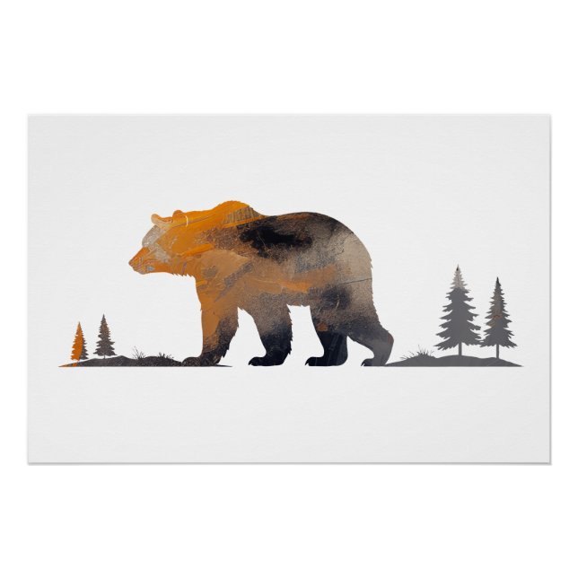 Poster Grizzli Ours Faune Nature Silhouette Style (Devant)