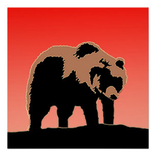 Poster Grizzly Bear au coucher du soleil - Art original d