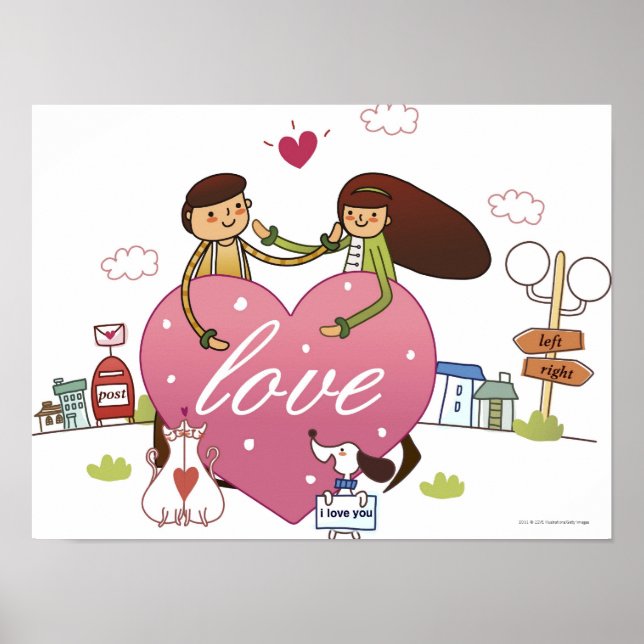 Poster Gros plan d'un couple en forme de coeur (Devant)