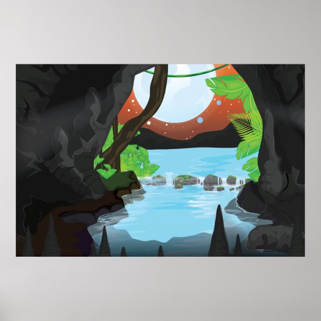 Poster Grotte de la forêt tropicale (Devant)