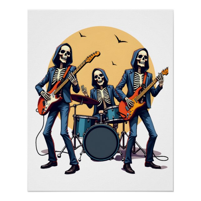 Poster Groupe de rock squelette - Chemise drôle d'Hallowe (Devant)