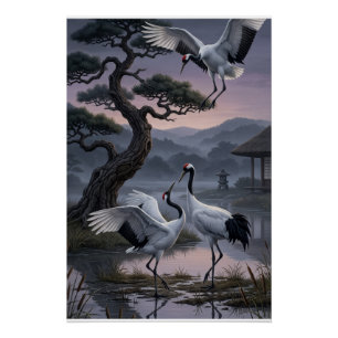 Poster Grues sous les pins Esthétique orientale Fleece