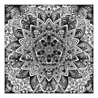 Poster Grunge Mandala noir et blanc