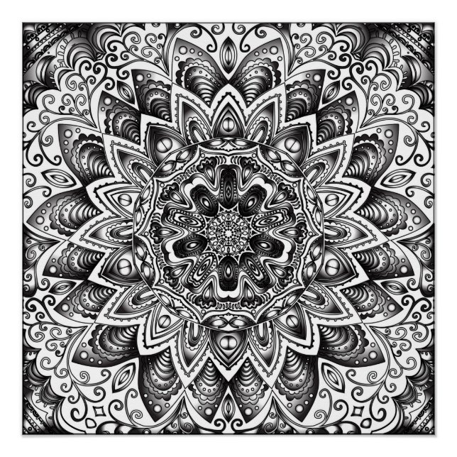 Poster Grunge Mandala noir et blanc (Devant)
