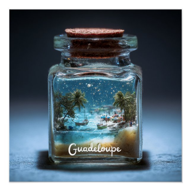 Poster Guadeloupe Enchantée dans une Bouteille Miniature (Devant)