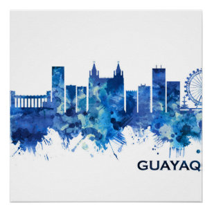 Poster Guayaquil Equateur Skyline Blue