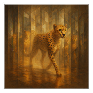 Poster Guépard doré dans un labyrinthe de miroirs – GeoWi