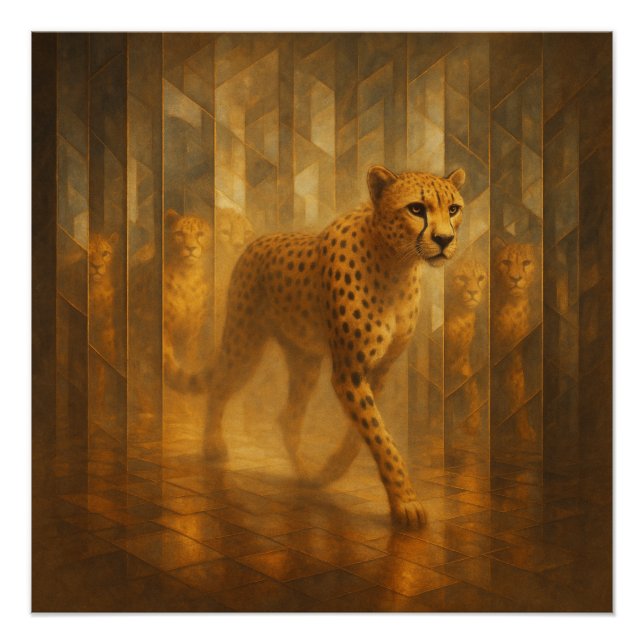Poster Guépard doré dans un labyrinthe de miroirs – GeoWi (Devant)