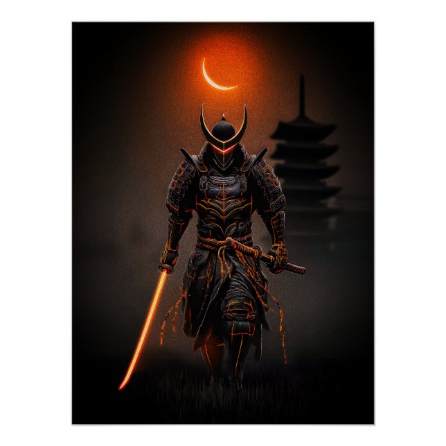 Poster Guerrier Futuriste Samouraï Cyberpunk (Devant)