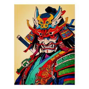Poster Guerrier Samouraï Féroce – Bushido Japonais Coloré
