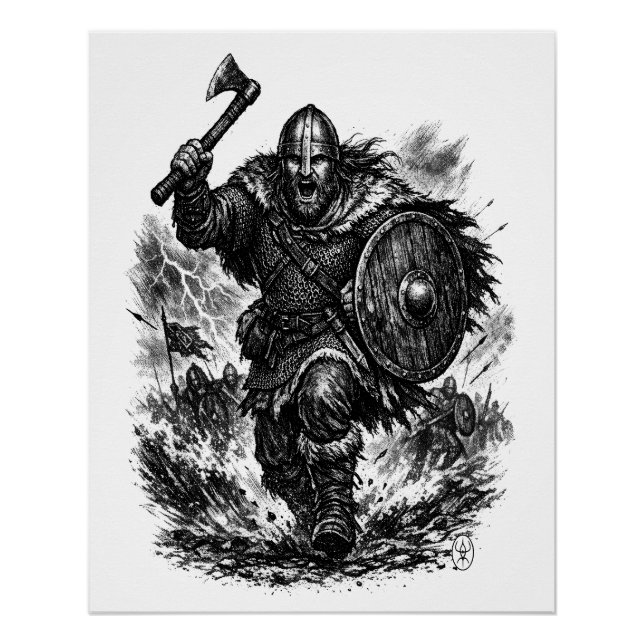 Poster Guerrier Viking Forgé par la Tempête à l'Encre (Devant)