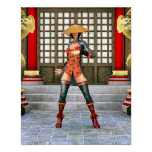 Poster Guerrière asiatique Fantasy Samouraï Création arti