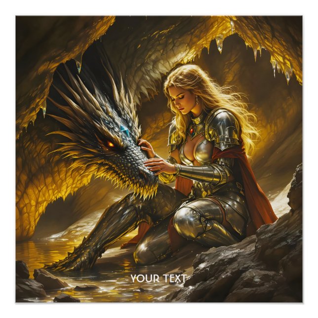 Poster Guerrière féminine dragon mignon fantasy (Devant)