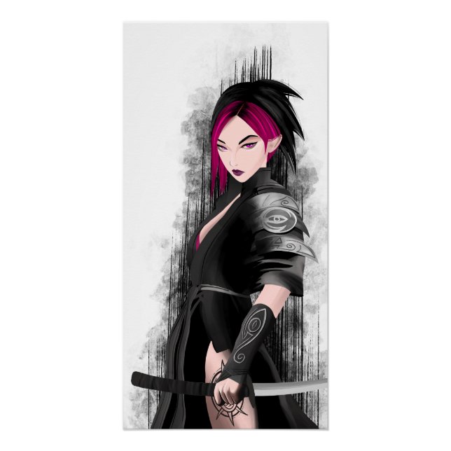 Poster Guerrière samouraï munie de son sabre (Devant)