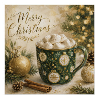 Poster Guimauves Chocolat Chaud Vert Cosy Or