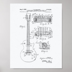 Poster Guitar 1955 Patent Art - White Paper